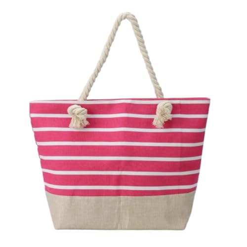 Sac de plage rayé rose : grand sac de voyage pliable en toile pour vos vacances