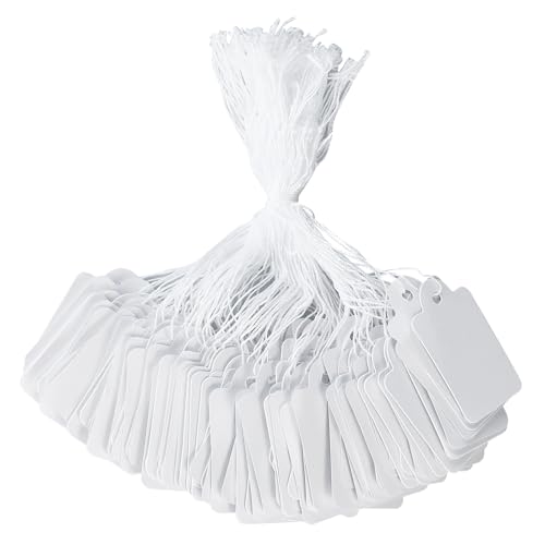 300 Pezzi Mini Etichette dei Cartellino del Prezzo Bianco, Display Tag Gioielli, Prezzo Tag Cartellini del Prezzo con Cordino per Abbigliamento Gioielli (35 X 22 mm)