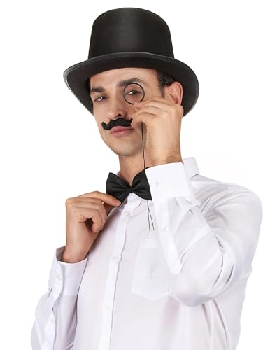 DEGUISE TOI - Chapeau haut de forme noir rétro adulte - Chapeau - Taille Unique - Noir - Accessoires pour déguisement - Polyester - Laver à la main - Halloween-carnaval