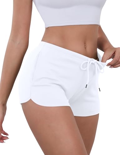 IECCP Running Shorts for Women Soft Sweat Gym Walking Yoga Sweat Jersey Shorts with Pockets Summer 2025 (White, XL)