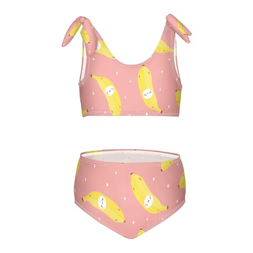 Girls Cute Banana on Pink Background Swimsuit Two Pieces Bikini Set Bathing Suits Swimwear Crop Top Swimsuit Set
