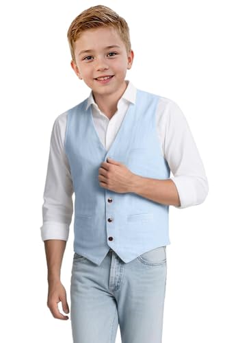 Boys Linen Vest Casual V Neck Kids Waistcoat with Pocket Boy Suit Vest for Summer Beach Wedding3