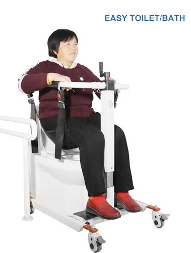 Patient Lift Transfer Chair for Home, Height/Width Adjustable, 4 in 1 Portable Transfer Wheelchair for Adults, Elderly, or Senior Living, Bed to Toilet Transfer Chair, Easy to Use