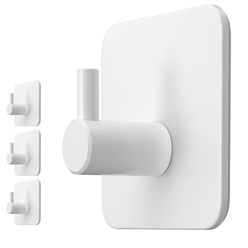 Menz Handtuchhalter ohne Bohren, 4 Haken im Set, weiß – Wasserfeste Klebehaken, Edelstahl Handtuchhaken für Bad, hochwertige Haken selbstklebend, Badezimmer Handtuchhalter mit hoher Tragkraft