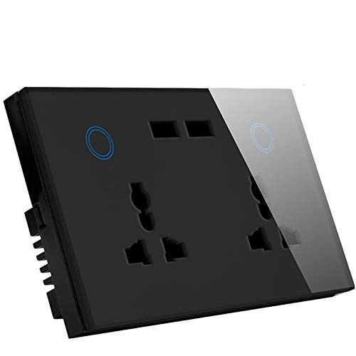 Protium Smart Touch Combo Socket with Dual USB, with Energy monitoring function, Compatible with Alexa, Google Home, IFTTT & Smart life App (Dual 13A Socket with Dual USB Port, Black)