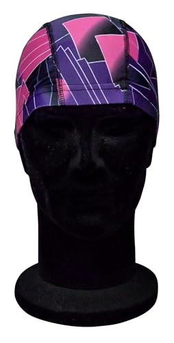Blue Reef Elasticated Unisex Nylon Lycra Stretchy Swim Hat Bathing Cap Abstract St Tropez Print Deluxe Pull On One Size Fits All Suitable For All Ages 3+ Years (Purple Print) - Image 3
