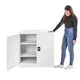 Steel Office Storage Cupboard White 2 Door Locking Bookcase Cabinet 90 cm Tall 90 cm Wide - 1 Internal Adjustable Shelf