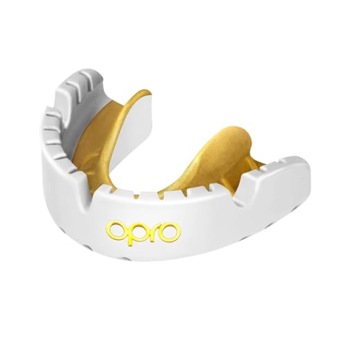 OPRO Gold Level Moldable Mouth Guard for Braces Premium Fit (White/Gold) Age 10+, Impact Sports, MMA...