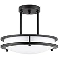 Diodesy- Semi Flush Mount Ceiling Double Ring Light Fixture 12 Inch 15W 3000K/4000K/5000K Color Selectable 1050 Lumens LED Pendant Dual Band Trim Oil Rubbed Bronze Finish for Kitchen Bedroom Hallway
