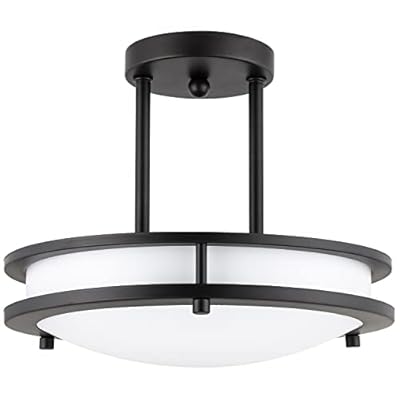 Diodesy- Semi Flush Mount Ceiling Double Ring Light Fixture 12 Inch 15W 3000K/4000K/5000K Color Selectable 1050 Lumens LED Pendant Dual Band Trim Oil Rubbed Bronze Finish for Kitchen Bedroom Hallway