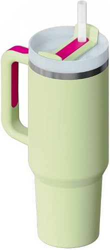 Tumbler With Handle 40 oz and Straw Lid,304 Stainless Steel Water Bottle, Travel Mug Insulated Tumblers Iced for Tea Coffee Gift, large capacity car cup with straw (Green)