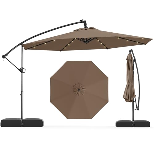 Tangkula 10ft Solar LED Patio Umbrella with Base