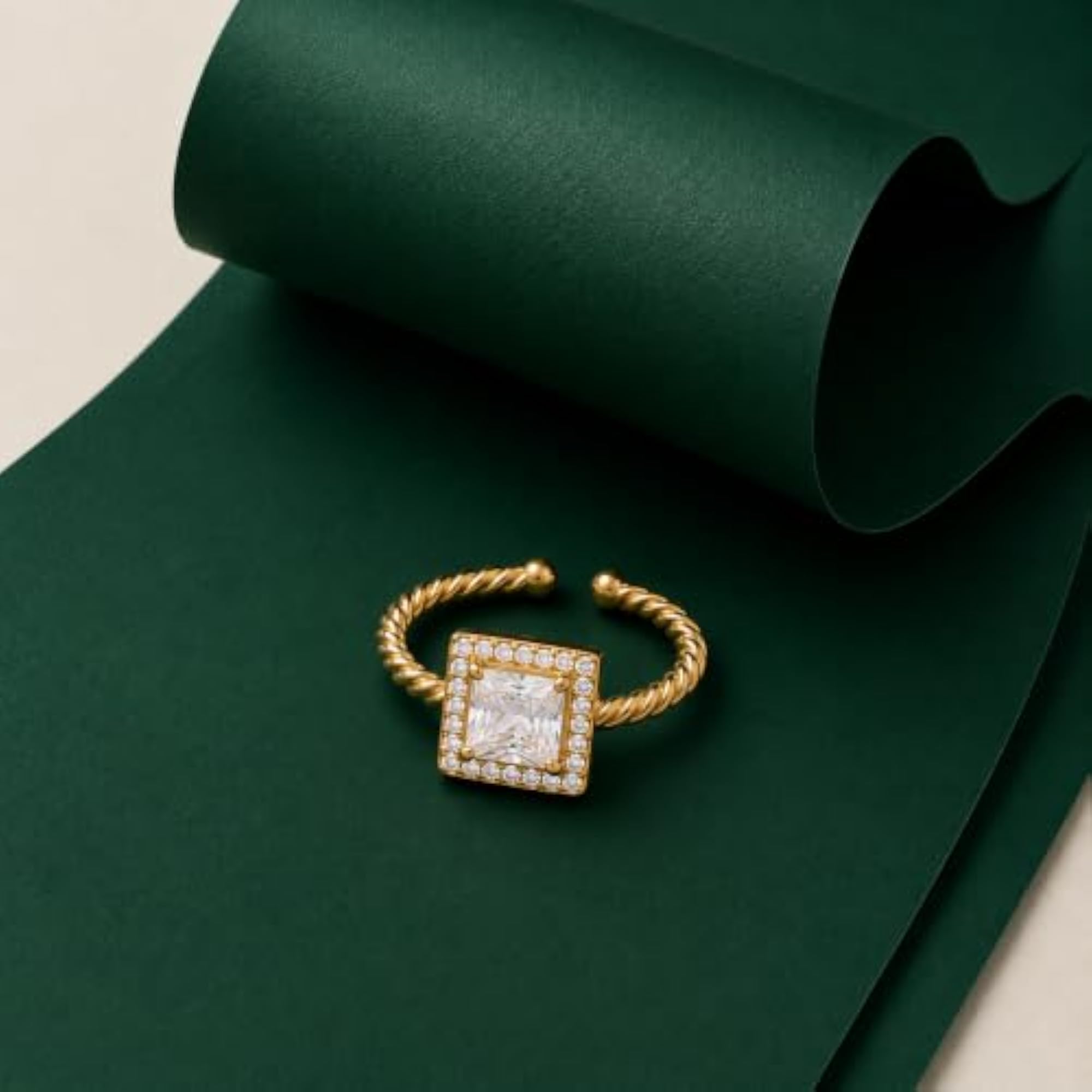 Women's 92.5 Sterling Silver Gold Frame Solitaire Ring