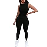 CTU Black Jumpsuit for Womens Bodycon Zipper Sleeveless Tank One Piece Romper Playsuit Large