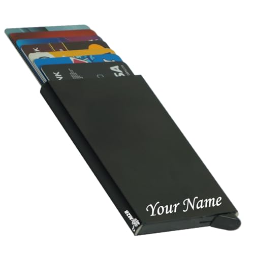 Image of Mini2buy Customized Name Engraved Card Holder for Credit, Debit, ATM Cards Premium Stainless Steel Size Ideal for Personal use or Corporate Gifting (Black Pop-up)