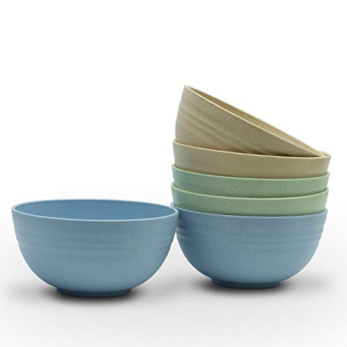 [Set of 6] Unbreakable Cereal Bowls 24 OZ Set Microwave and Dishwasher Safe BPA Free E-Co Friendly Bowl Mixed Color for Cereal, Salad, Soup, Rice