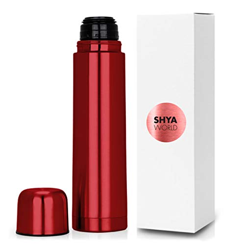 ShyaWorld Termo Botella Acero Inoxidable INOX Metal con Pulsador Dosificador para líquidos, conserva líquidos fríos y Calientes 0,5 L - 500 ml (Rojo 500 ml 1 UD) Cover