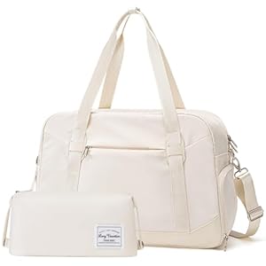 Women’s Travel Duffel Bag with Toiletry Bag, Sports Gym Bag Weekendeer Carry-on Tote with Shoe Compartment and Wet Pocket, Yoga Bag Fit 15.6inch Laptop (APRICOT WHITE, 18-inch)