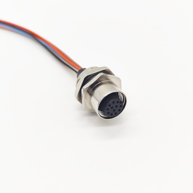 BOUUNCIY 3.28ft M12 12Pin Straight Female Waterproof Aviation Connector Receptacle Cable, A Coded Unshielded Back Mount Soldered Wire Connector