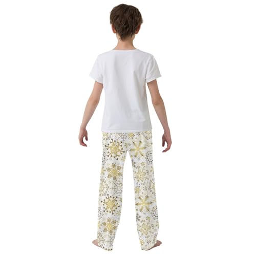 Christmas Golden Snowflakes Pattern Boys Long Pants Soft Trousers Elastic Waist Kids Lounge Bottoms with Pockets S-XL3