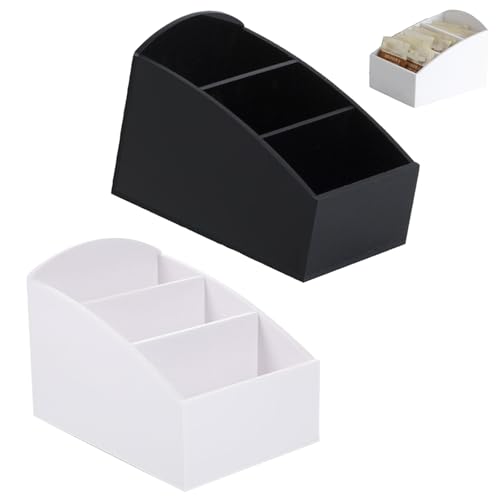 GIONAR 2Pcs Tea Bag Holder, Coffee Station Organizer, Sachet Holder for Coffee,Tea and Sugar, Acrylic Material with 3 Compartments, for Hotels, Dessert Shops (Black and White)