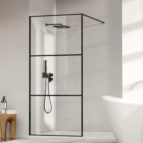 Findepot 36W75H Fixed Shower Glass Panel Matte Black Framed Shower Door