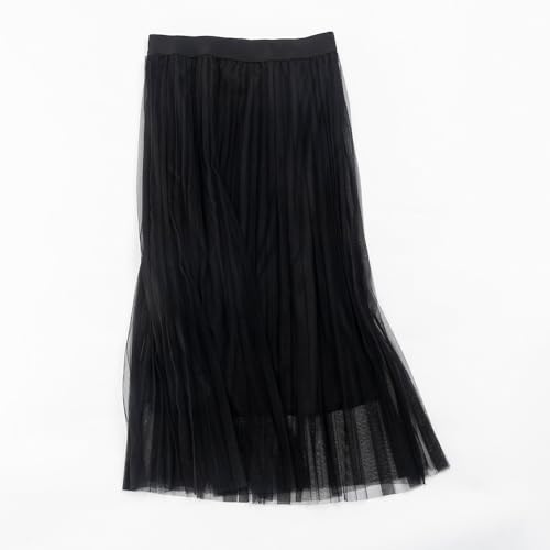 Summer Flairy Solid Elastic Waist Tulle All Match Girl Midi Gauze Skirt4