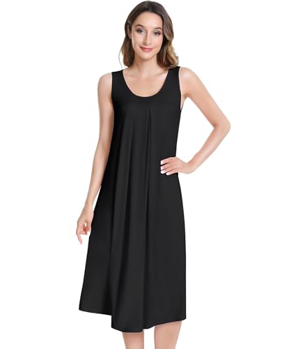 Image of NACHILA Women's Nightgowns-Viscose Made from Bamboo,Sleeveless Tank Night Gown Crew Neck Sleep Dress Cool Sleepshirts