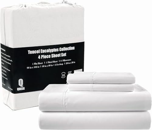 CHATEAU HOME COLLECTION 100% Tencel Sheet Set, Soft, Breathable 300 Thread Count Oeko-TEX Certified Queen Bed Sheets, Cooling Sheets, Fits Mattresses Upto 17