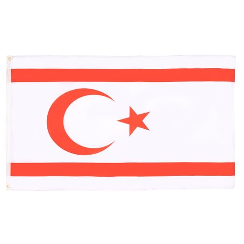Image of AZ FLAG - Northern Cyprus Flag - 2x3 Ft - 100D Polyester Cypriot Banner with Two Metal Grommets - Fade Resistant - Vivid Colors - 2' x 3' Feet - 90x60 Cm