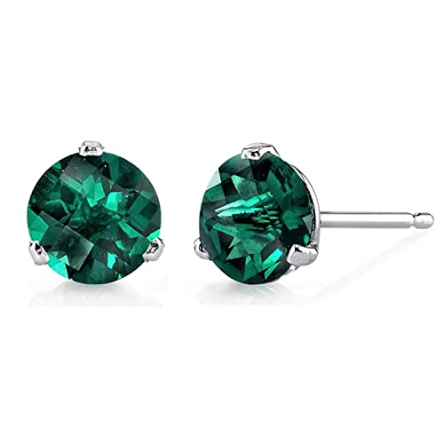 Bellitia Jewelry Pendientes Esmeralda Verde en Plata de Ley 925 Pendientes de Botón Tuerca para Mujeres Chicas con Piedra de Nacimiento, Aretes Pequeños Antialérgicos Joyas Mujer