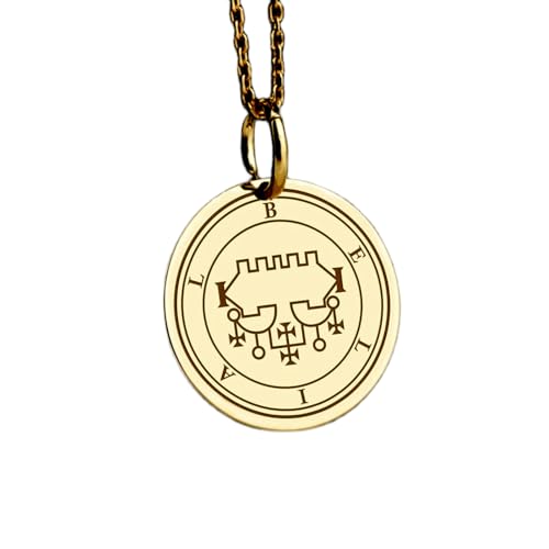 WORLD WIDE GEMS 925 sterling silver Luxury Pendant 24mm, Without Chain, Belial Sigil, Ruler Of Evil Jewelry, Gothic, Occult Amulet, Lesse Key Solomon Talisman, Ars Goetia, gold Plated|WW_OPC_00687