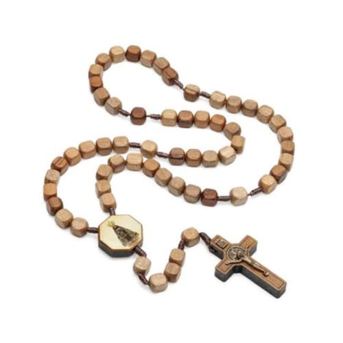 Terço Madeira Quadrada Imbuia Nossa Senhora Aparecida 10mm Cordão
