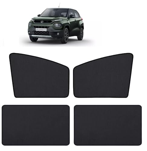 Image of Auto Hub Nylon Car Window Sunshade /Curtains Compatible with Tata Punch - Pack of 4, Punch Sun Shade