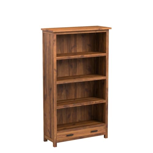 Image of ANGEL FURNITURE Solid Sheesham Wood Bookshelf with Drawer | Large Full-Size Storage Rack | Honey Finish, Semi-Gloss | 100x40x175 CM Honey Finish