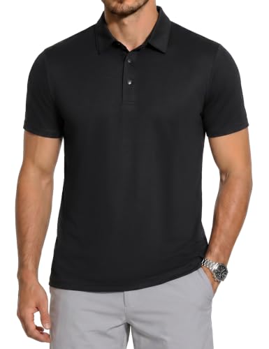 ZENGVEE Mens Polo Shirts Short Sleeve Quick Dry Golf Polo Shirt for Men Adult UK Breathable Outdoor Sport Casual Work Golf Tennis Tops Classic Polo Collared T-ShirtsP8050-Black-L