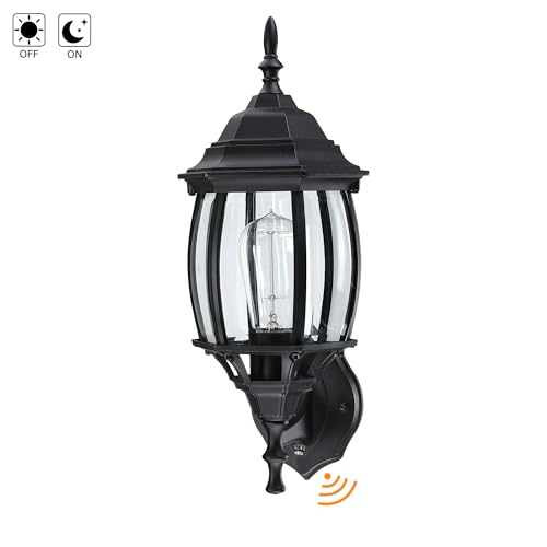 Image of 16.8 Inch Outdoor Porch Light Dusk to Dawn, Black Outside Lights for House Outdoor Exterior Wall Sconce with Dusk to Dawn Sensor, Black Wall Lantern for Porch Garage,Front Door,E26