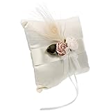 NUOBESTY Satin Ringkissen Hochzeit mit Blumen und Spitze Eheringkissen für Zeremonie Schmuckhalter für Besondere Anlässe Cremeweiß