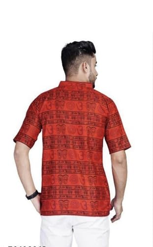Image of THE MAKKI Trends - Om Printed Kurta for Men & Boys | Cotton Half Sleeve Mahadev Mahakal Kurta T-Shirt for Events, Festivals, and Religious Ceremonies (Regular)
