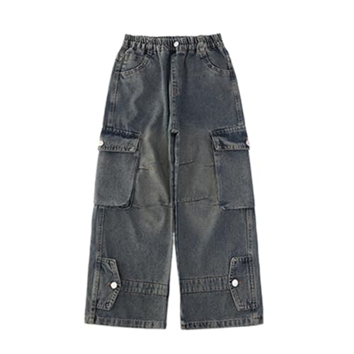 Baggy Jeans for Girls Kids Y2K Streetwear Hip Hop Elastic Waist Loose Fit Straight Wide Leg Denim Pants with Pockets2