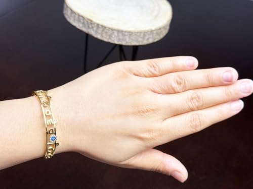 Nirbhau Nirvair 18kt Gold Plated SIkh Kada Bracelet For Women And Men With Evil Spirits Eye Sikh Wording Sikhism Wrist Band Sikh Kada Fashion Accessory Kara Unisex Punjabi Fashion Accessory One Size Adjustable Punjabi Rakhdi4