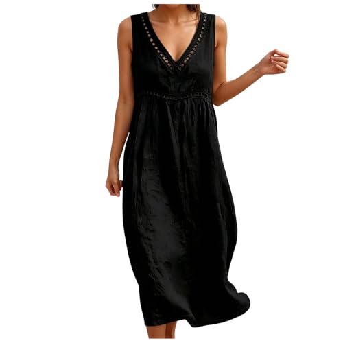 Robe coton lin femmes été à manches 7/8 chic décontractée grande taille