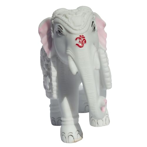 White Elephant Statue Trunk Down Hathi Figurine Big Size 7 inch Elephant Marble Resin Decorative Showpiece for Vastu, Study Room, Work Table, Gifting (7 x 8 inch) — photo — 6 of 9