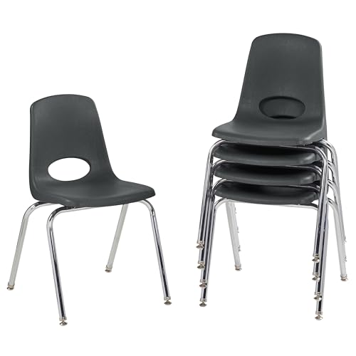 FDP 18' School Stack Chair, Stacking Student Seat with Chromed Steel Legs and Nylon Swivel Glides For In-Home Learning, Classroom or Office - Black (5-Pack), 10371-BK