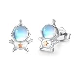 Space Earrings 925 Sterling Silver Astronaut Studs Moonstone Earrings Cute Cartoon Spaceman Earrings Planet Jewelry Gift for Women Girls