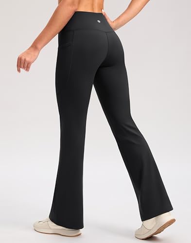 SANTINY Fleece Lined Flare Leggings Women 28.5/30.5/32 Water Resistant Winter Bell Bottom Hiking Yoga Pants with Pockets2