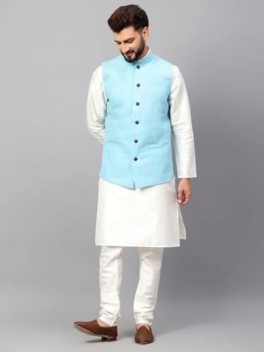 Image of LATEST CHIKAN Men's Traditional Cotton Solid Nehru Jacket /Waistcoat