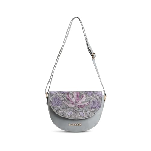Image of Caprese Siji Tresna Medium Crossbody Bag for Women with Adjustable Strap & Zip Closure | Kashida Velvet Embroidery Sling Bag | Stylish & Lightweight Bag for Daily Use, Travel & Casual Outings