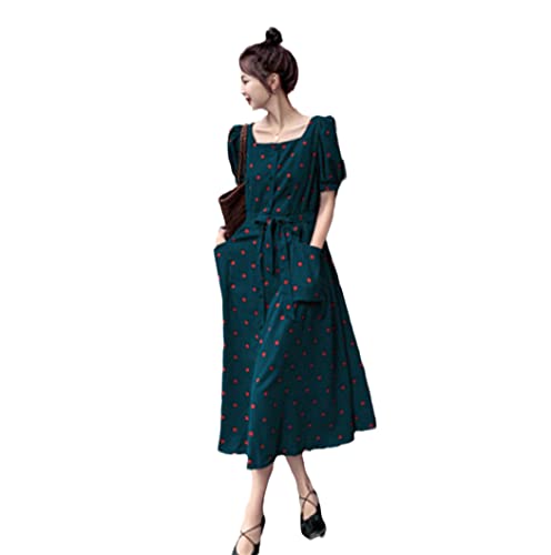 Robe d'été vintage Haitpant verte en grande taille XXXL avec poche