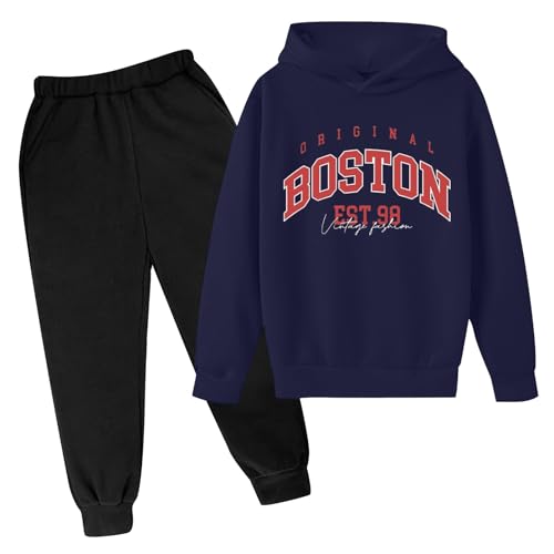 Generisch Jogginganzug Jungen Mädchen 2-teiliges Sportanzug Set Baumwolle Trainingsanzug Buchstaben-Druck Warm Tracksuit Winter Langarm Pullover Sweatshirt und Jogginghose Activewear für Kinder
